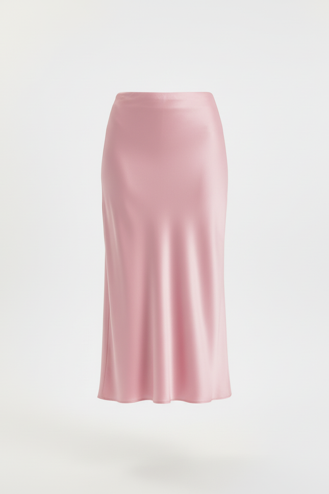 Jupe Satin Rose Midi Chic