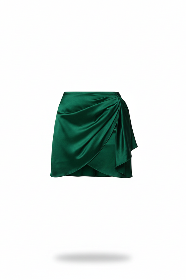 Jupe Satin Vert Émeraude Drapée Élégante