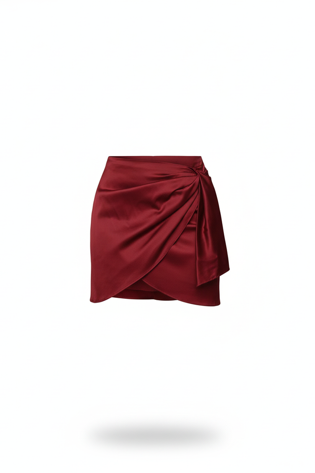 Jupe Satin Rouge Bordeaux Mini Portefeuille Élégante