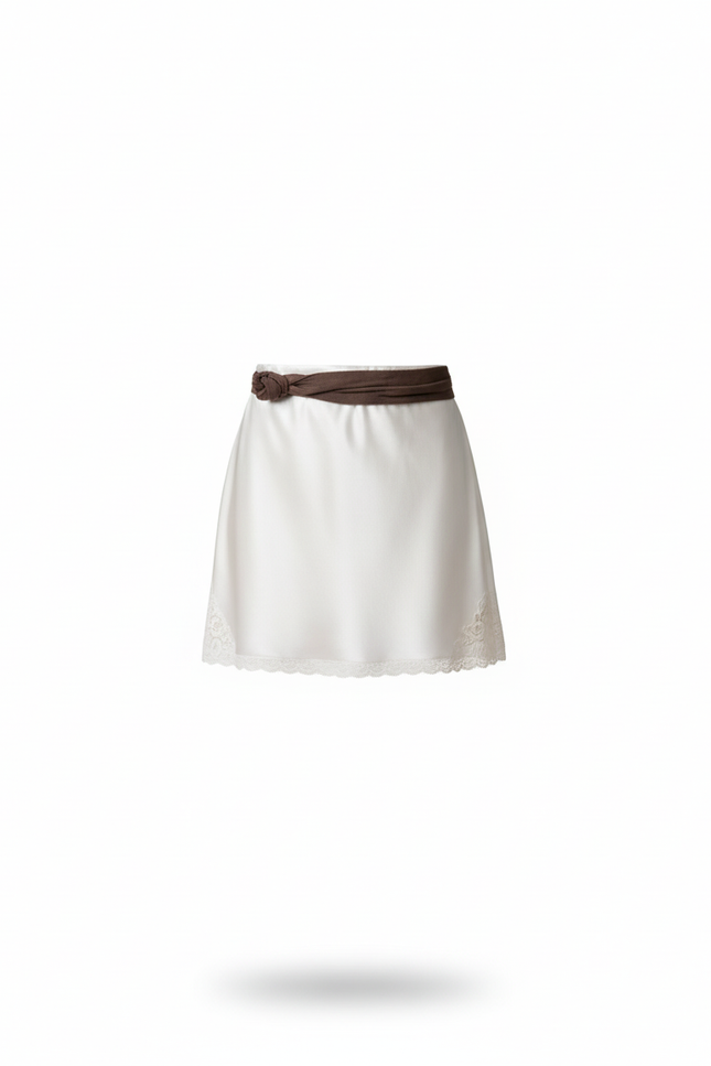 Jupe Satin Blanche Dentelle Chic Romantique