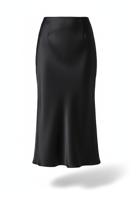 Jupe Satin Noir Fluide Élégante Urbaine