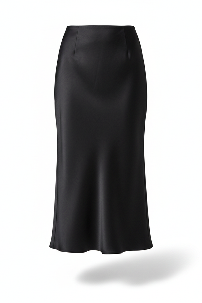 Jupe Satin Noir Fluide Élégante Urbaine