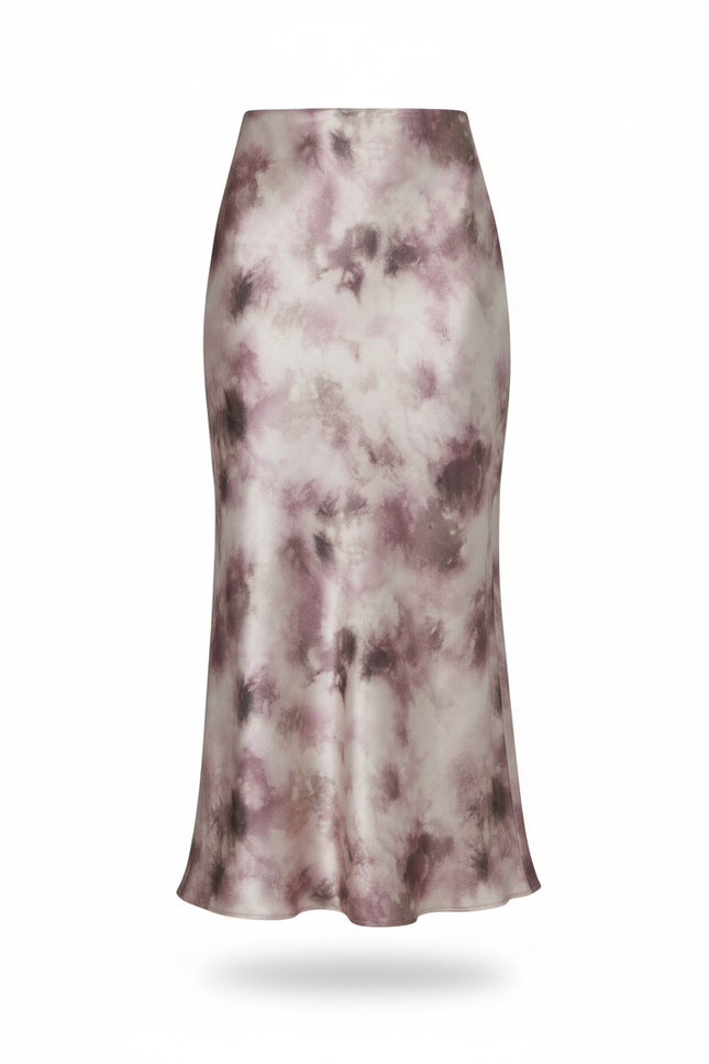 Jupe Satin Imprimé Encre Fluide Élégante