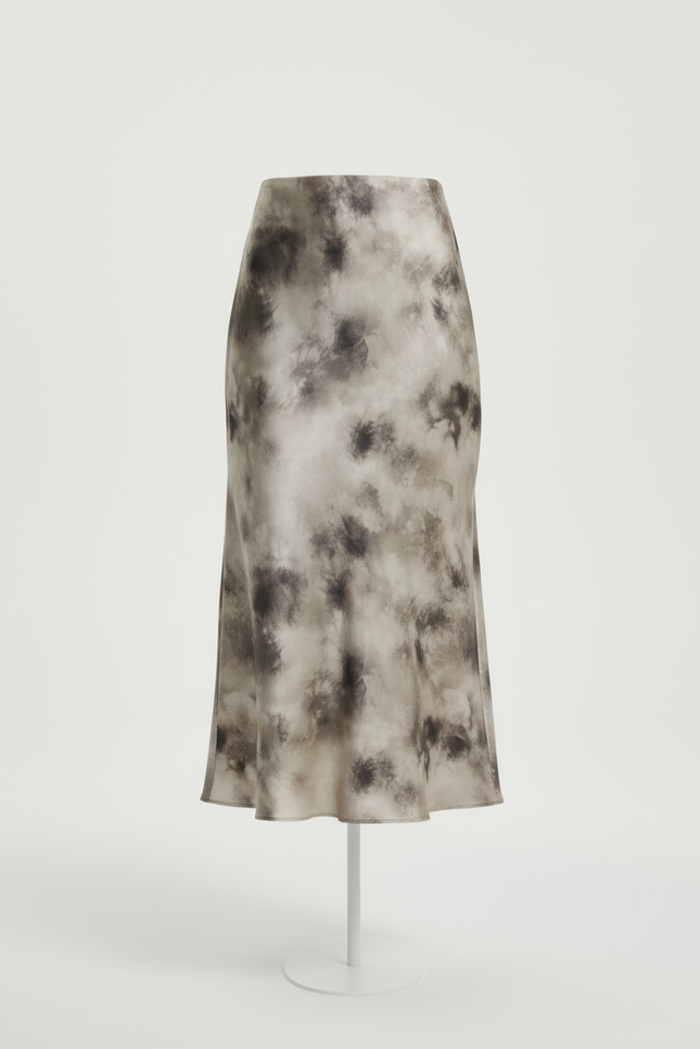 Jupe Satin Imprimé Encre Élégante