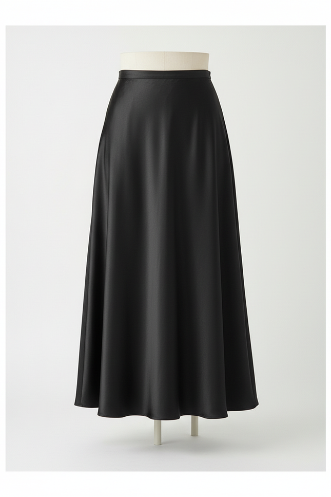 Jupe Satin Noire Fluide Élégante Discrète