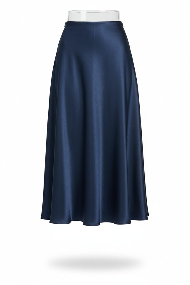 Jupe Satin Fluide Bleu Marine Chic