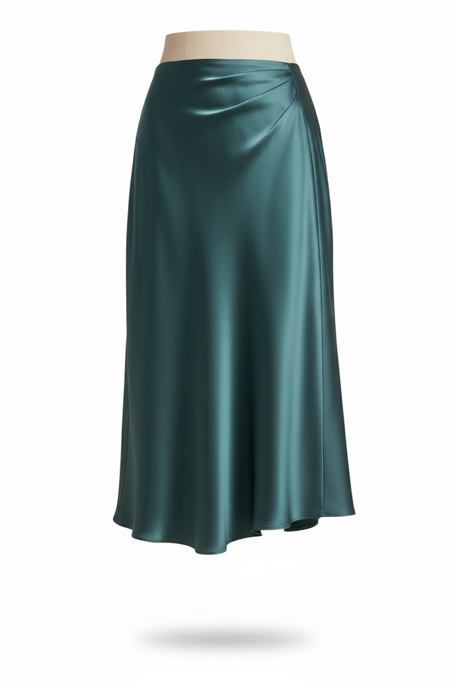 Jupe Satin Émeraude Asymétrique Chic