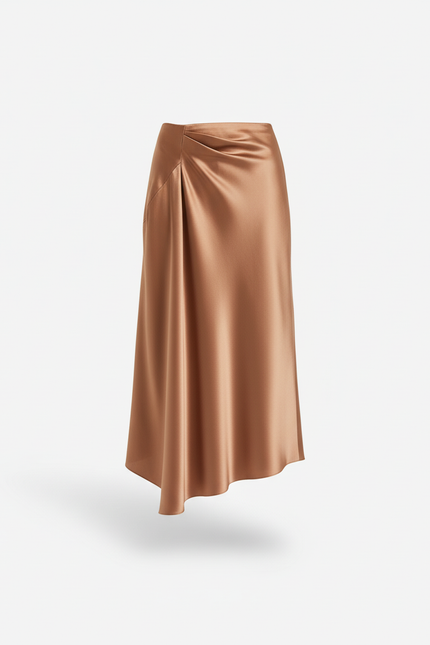 Jupe Satin Cuivrée Drapée Fluide