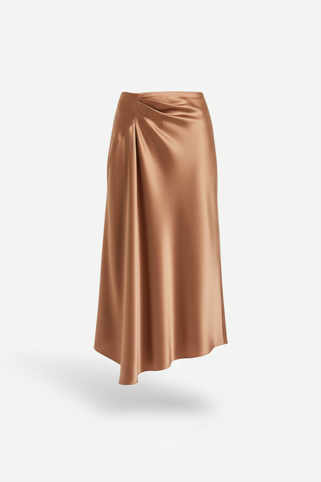 Jupe Satin Cuivrée Drapée Fluide