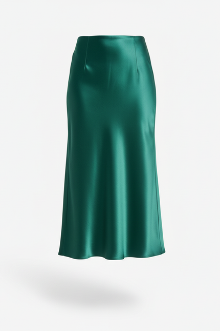 Jupe Satin Verte A-Line Fluide