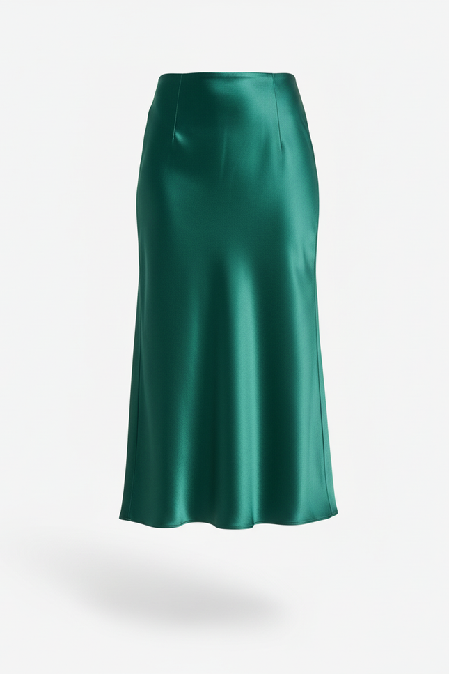 Jupe Satin Verte A-Line Fluide