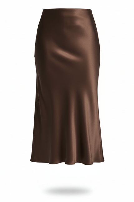 Jupe Satin Fluide Marron Élégante