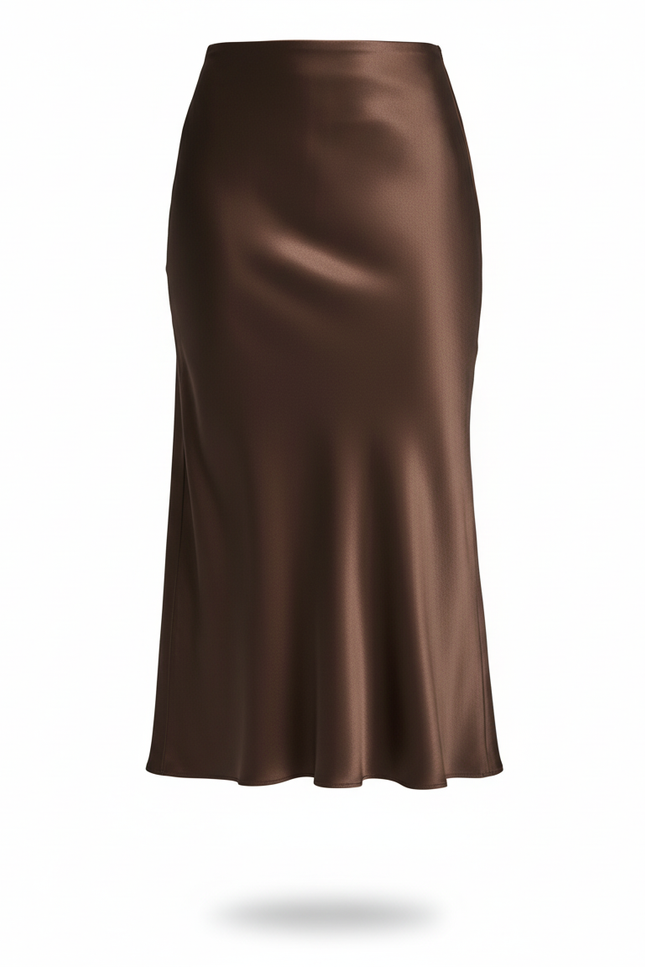 Jupe Satin Fluide Marron Élégante