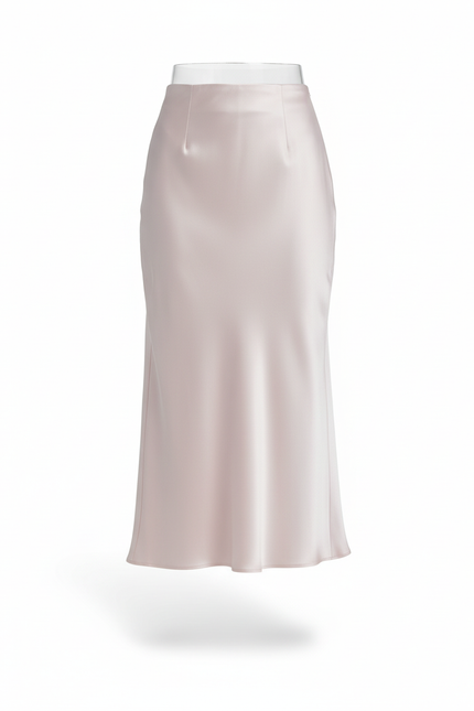 Jupe Satin Rose Pâle Fluide Longue