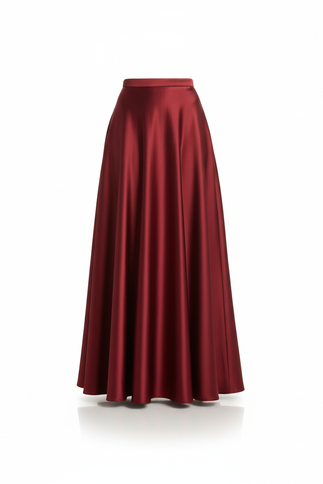 Jupe Satin Bordeaux Fluide Élégante Raffinée