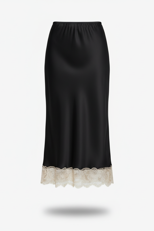 Jupe Satin Noire Élégante Dentelle