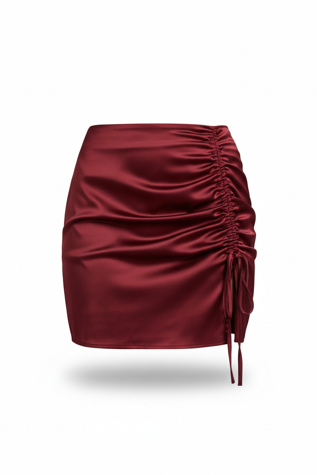 Jupe Satin Bordeaux Plissée Élégante Structurée