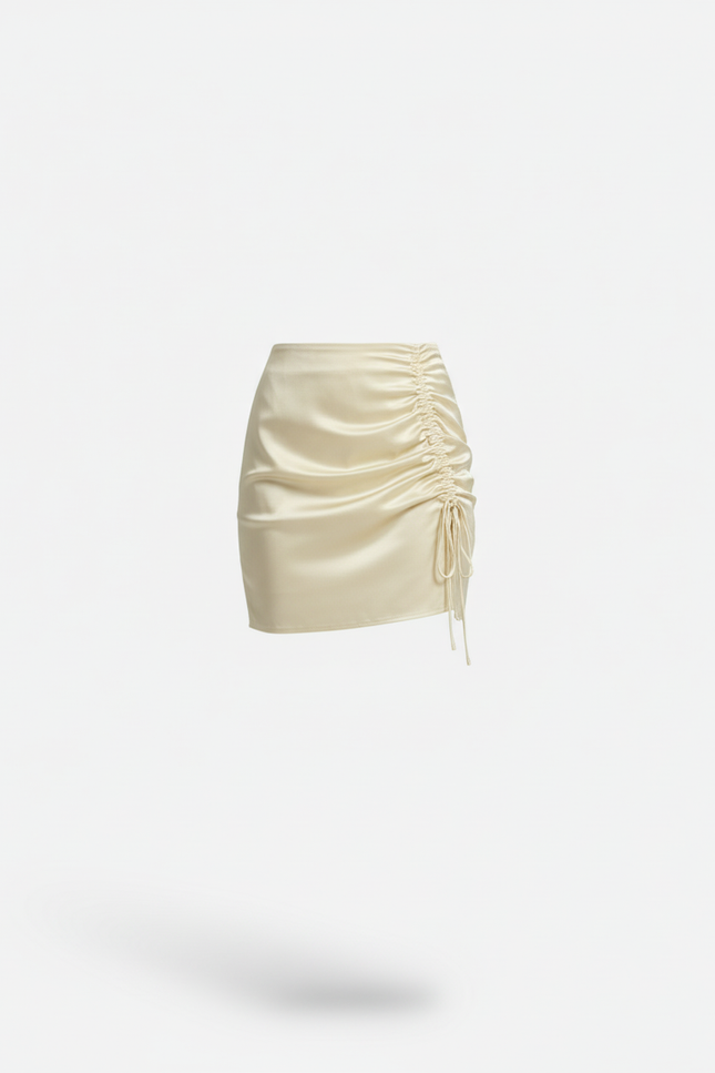 Jupe Courte Satin Jaune Plissee