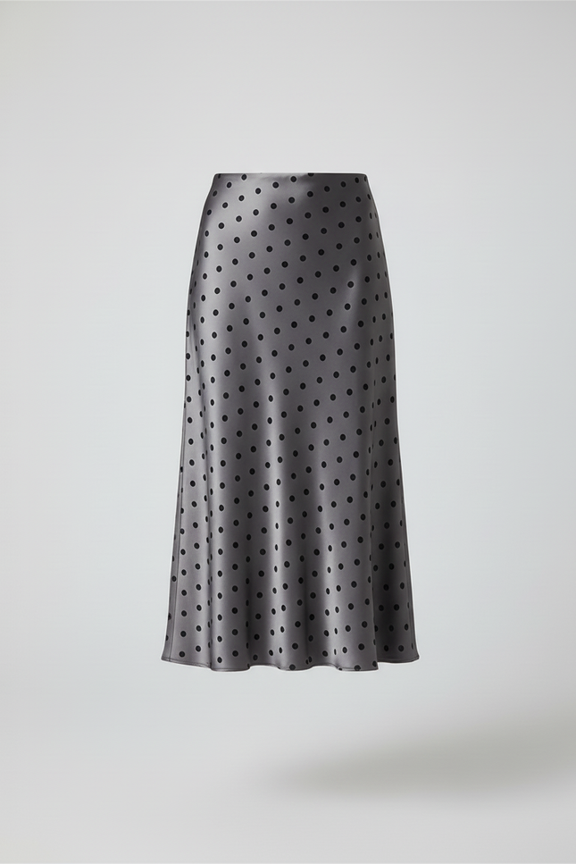 Jupe Satin Grise À Pois Fluide