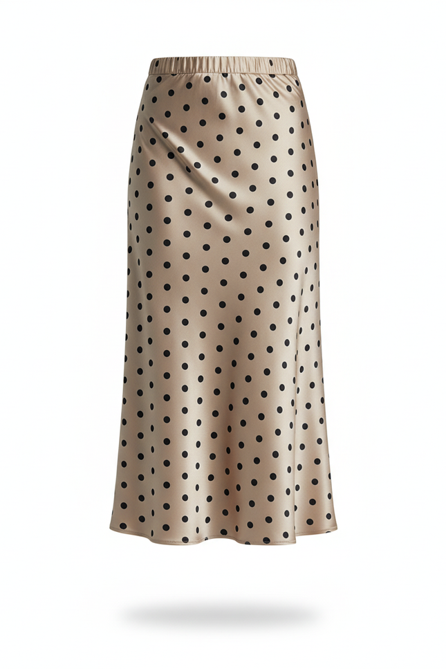 Jupe Satin Beige À Pois Élégante