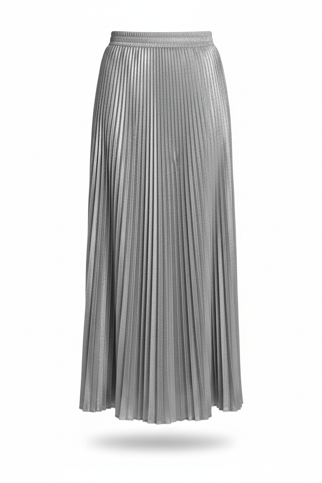 Jupe Satin Argentée Plissée Fluide