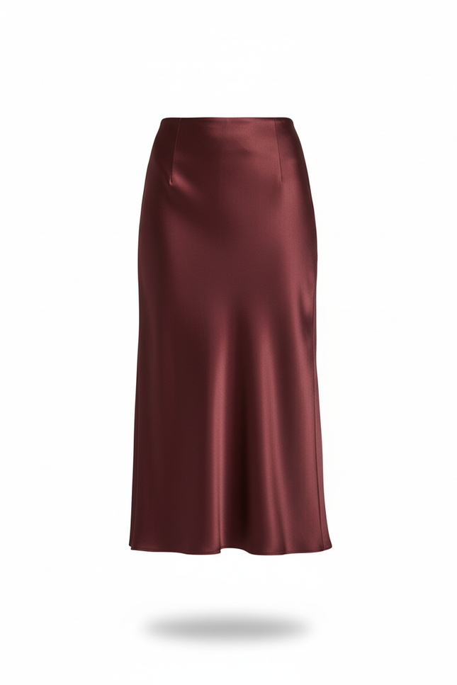 Jupe Satin Bordeaux Fluide Élégante Précieuse