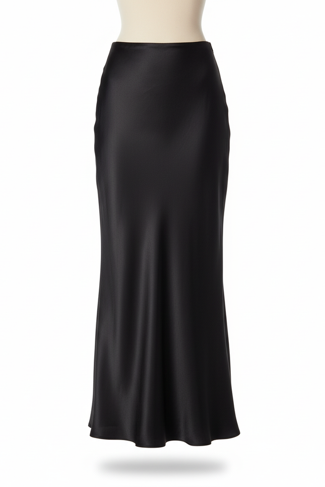 Jupe Satin Noire Fluide Élégante Féminine Raffinée