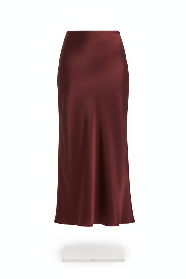 Jupe Satin Bordeaux Longue Élégante Majestueuse