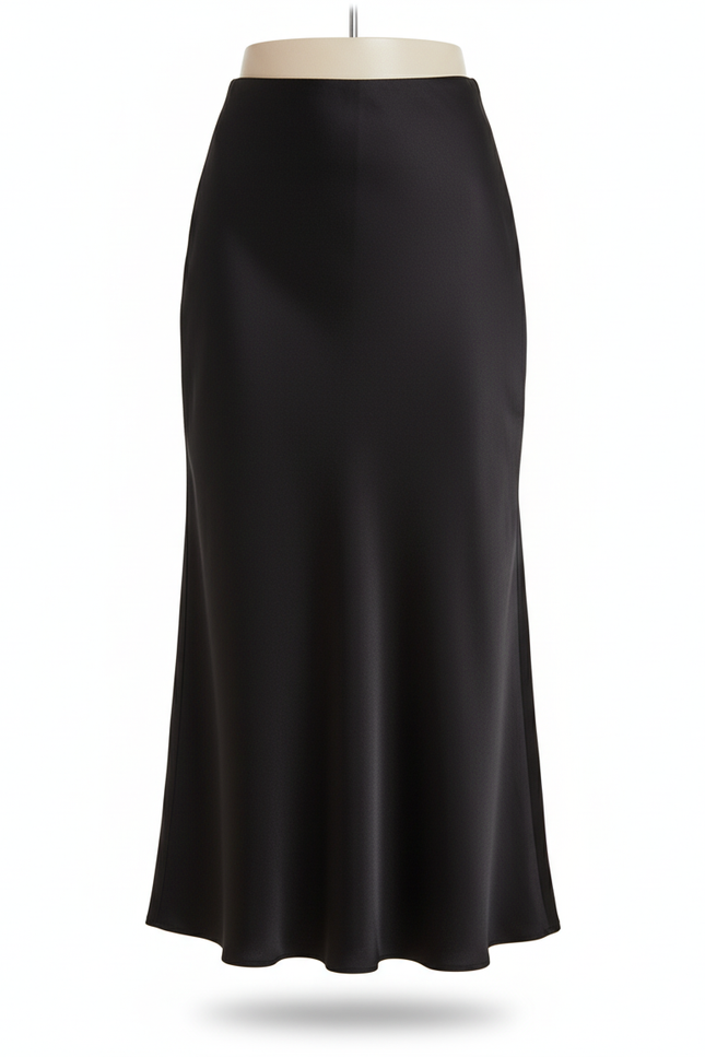 Jupe Satin Noire A-Line Élégante