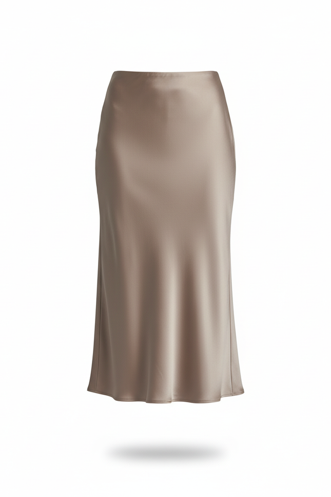 Jupe Satin Midi Champagne Fluide