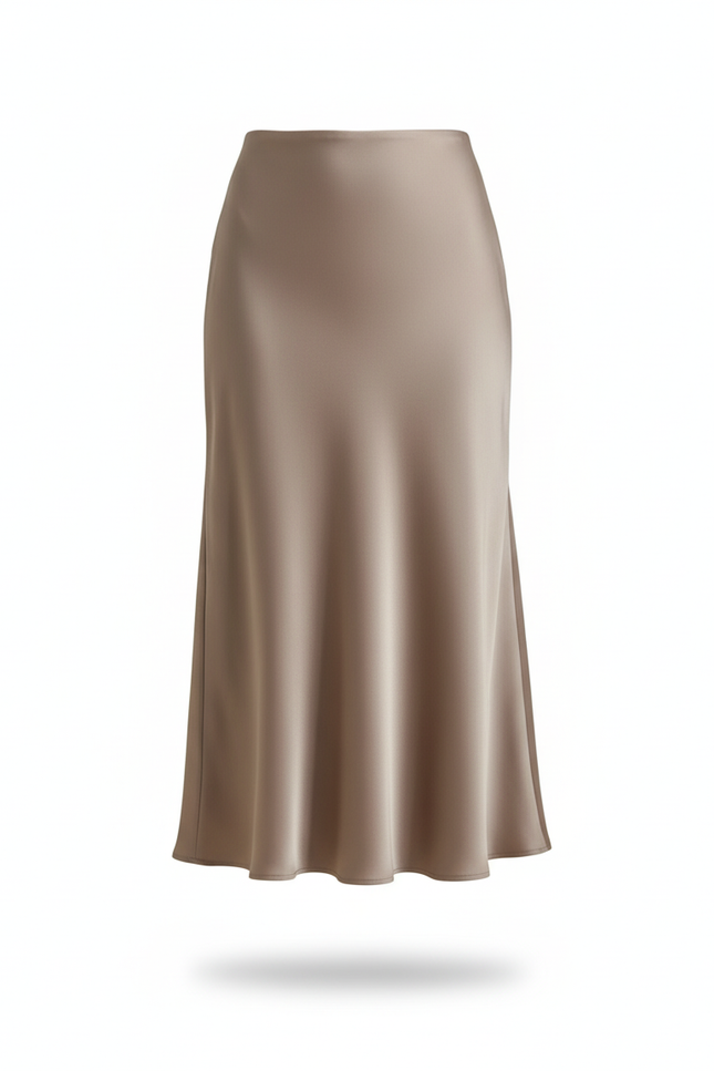 Jupe Satin Champagne Midi Fluide
