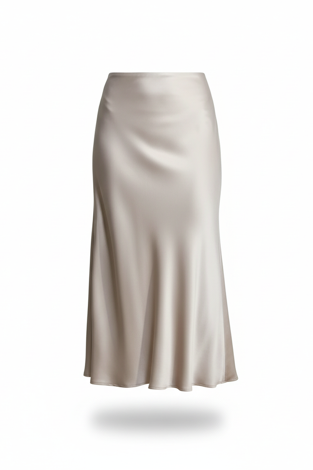 Jupe Satin Champagne Midi Fluide Légère