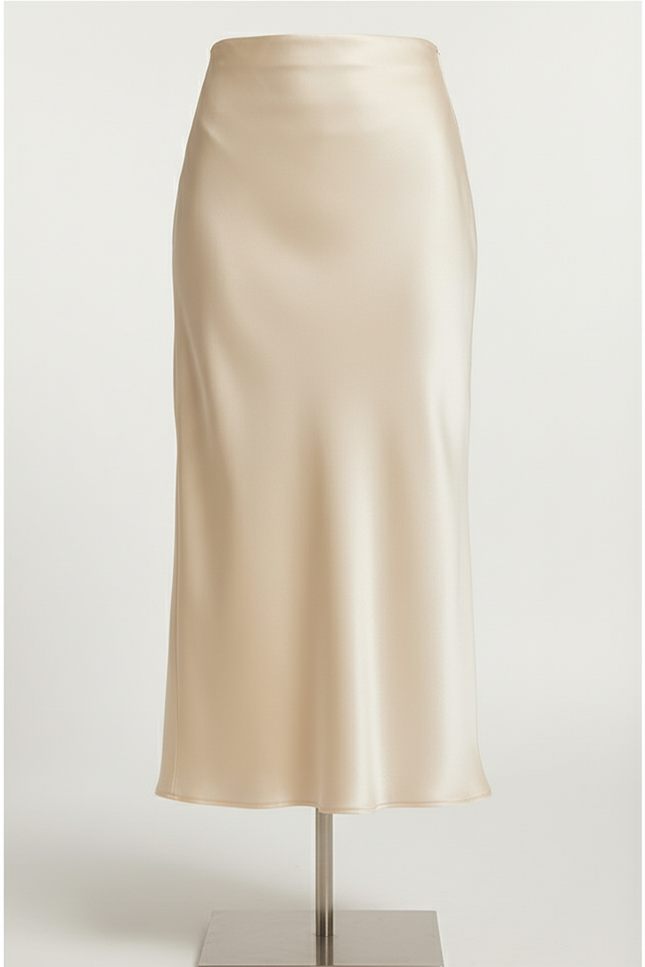 Jupe Satin Champagne Midi Fluide Délicate