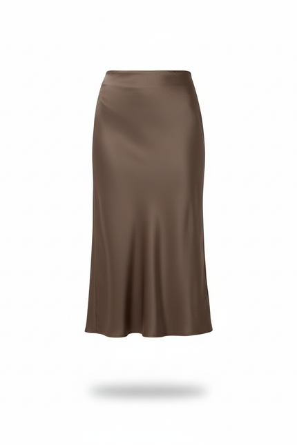 Jupe Satin Moka Fluide Élégante