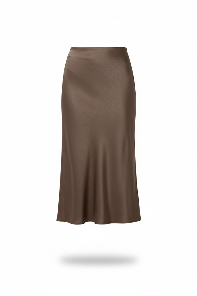 Jupe Satin Moka Fluide Élégante