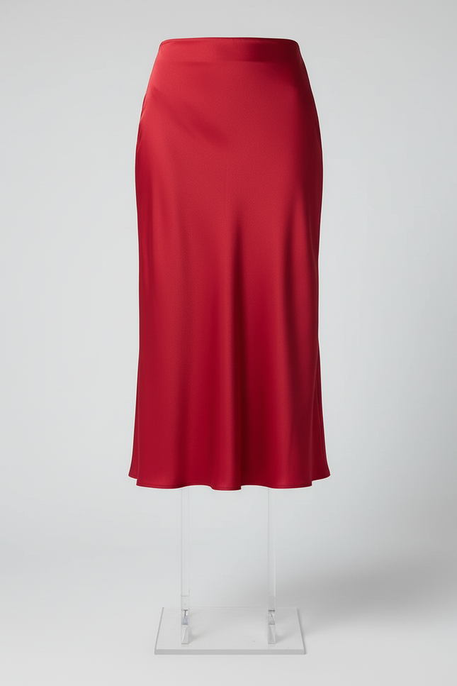 Jupe Mi Longue Satin Rouge Deguisement