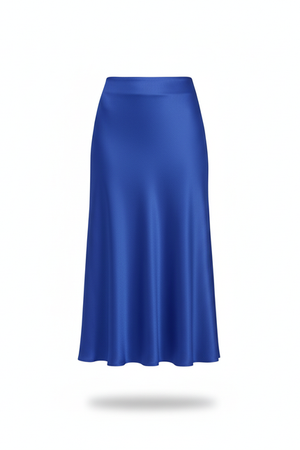 Jupe Satin Bleu Fluide Élégante