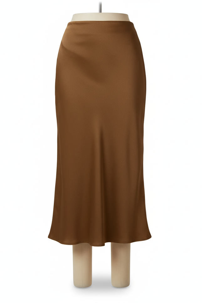 Jupe Satin Marron Fluide Élégante Classique
