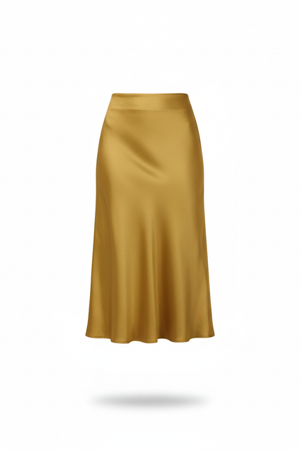 Jupe Satin Champagne Midi Fluide Chic
