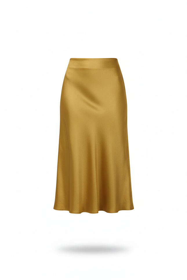 Jupe Satin Champagne Midi Fluide Chic