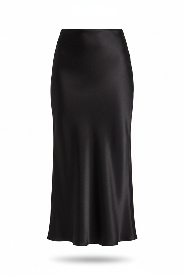 Jupe Satin Noire Midi Élégante Élégante