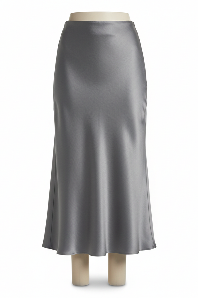 Jupe Satin Grise Fluide Élégante Urbaine