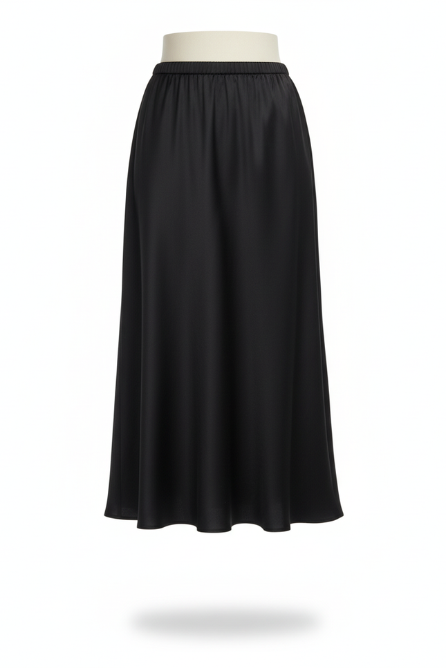 Jupe Satin Noire Fluide Élégante Sophistiquée