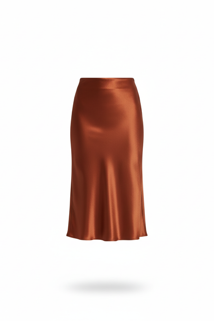 Jupe Satin Cuivrée Fluide Élégante Originale