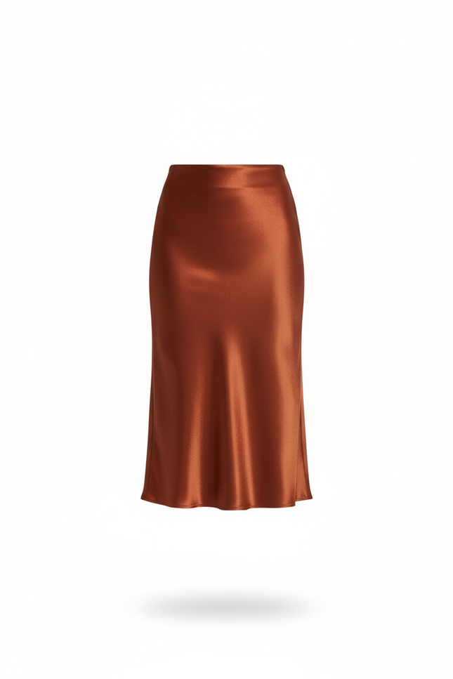 Jupe Satin Cuivrée Fluide Élégante Originale