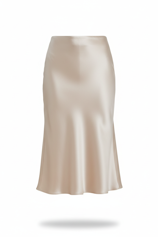 Jupe Satin Champagne Midi Élégante