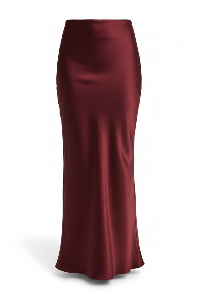 Jupe Satin Bordeaux Fluide Élégante Noble