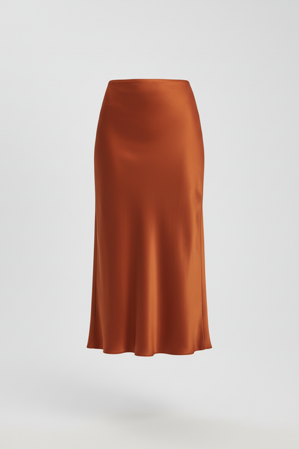 Jupe Satin Cuivrée Midi Élégante