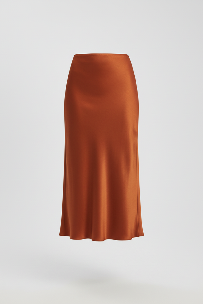 Jupe Satin Cuivrée Midi Élégante