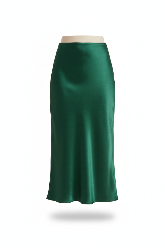 Jupe Satin Émeraude Fluide Élégante Profonde